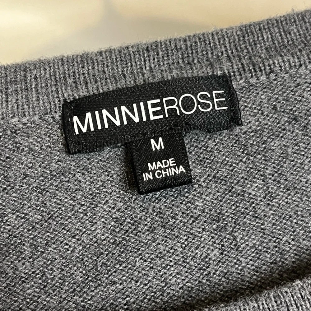 Minnie Rose Women’s Size M Charcoal Studded Long Sleeve Sweater